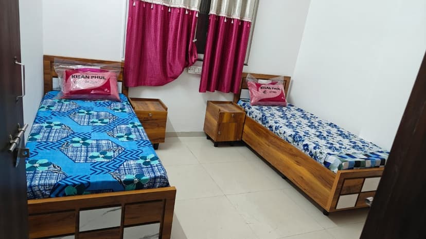 Spacious semi furnished PG room with attached bathroom in Wadgaonsheri